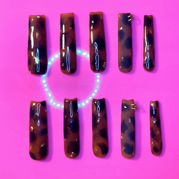 XXL Square Tortoise Shell Press On Nails - Picture 2 of 4